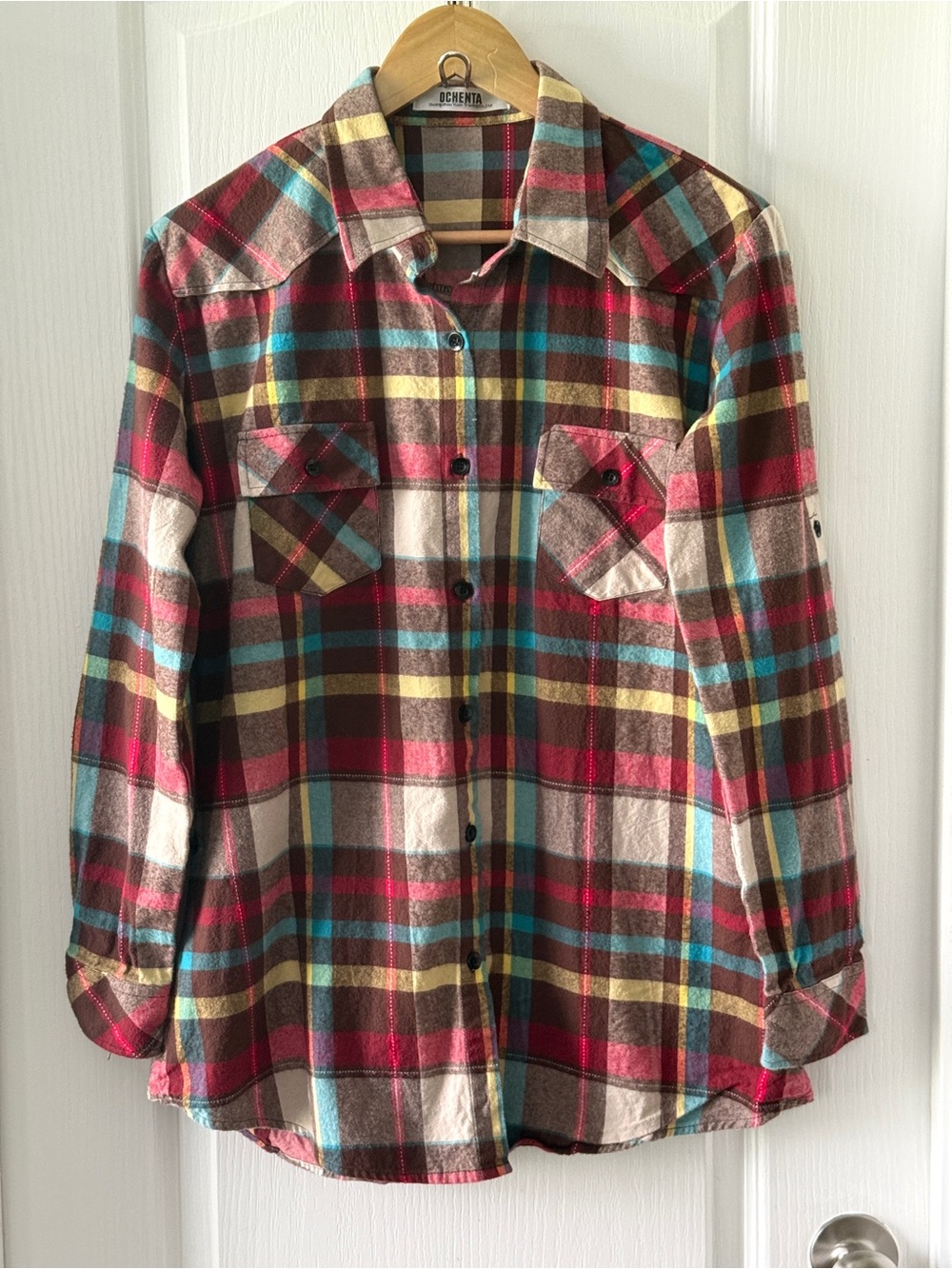 Ochenta Women's Long Sleeve Button Up Multi Plaid Flannel Shirt Size 3XL